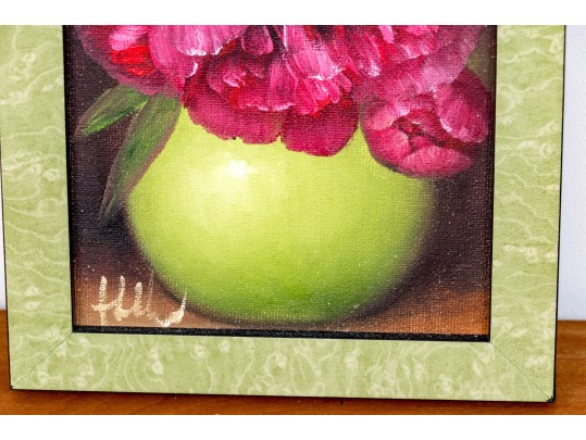 Charming Diminutive Signed Oil On Canvas, Floral Still Life