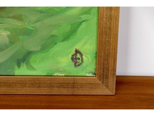 Signed Oil On Canvas, Still Life With Floral Bouquet In Green Jar