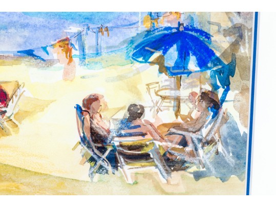 Christine Oberthür (French, B. 1939) Watercolor On Paper, People At The Beach
