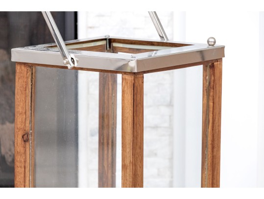 Decorative Wood, Glass, And Shell Lantern