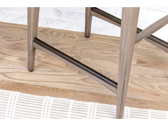 Pair Of Painted Wood And Leather Strapped Counter Stools