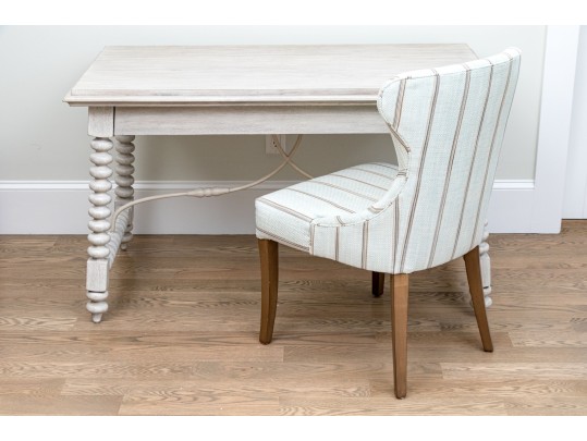 Hooker Furniture Bobbin Turned Writing Desk And Upholstered Wing Chair