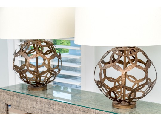 Pair Of Ornamental Burnt Gold Finished Openwork Table Lamps