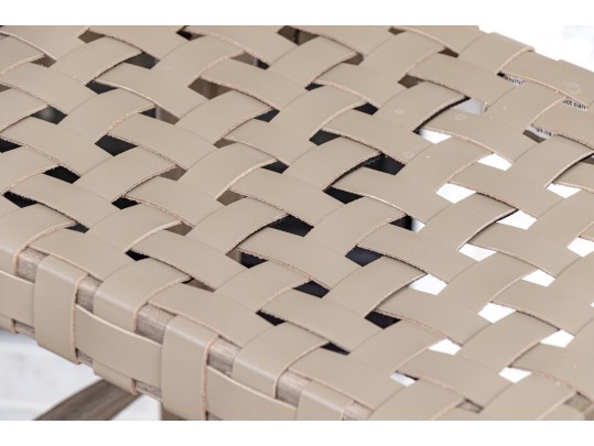 Pair Of Painted Wood And Leather Strapped Counter Stools