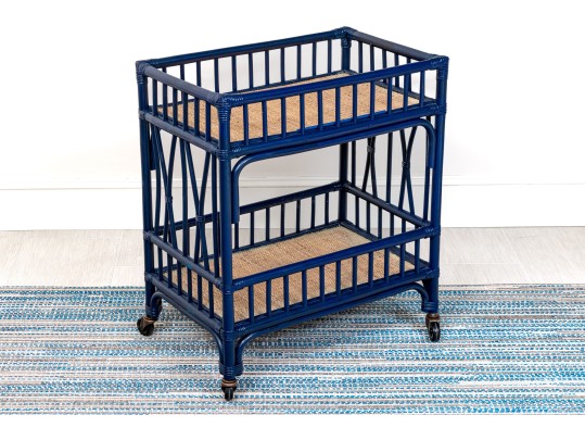 Awesome Bamboo And Cane Two Tiered Bar Cart On Casters