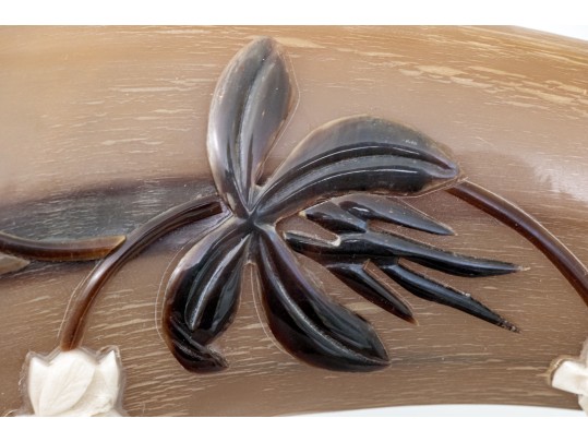 Set Of Two Decorative Carved And Embellished Water Buffalo Horns