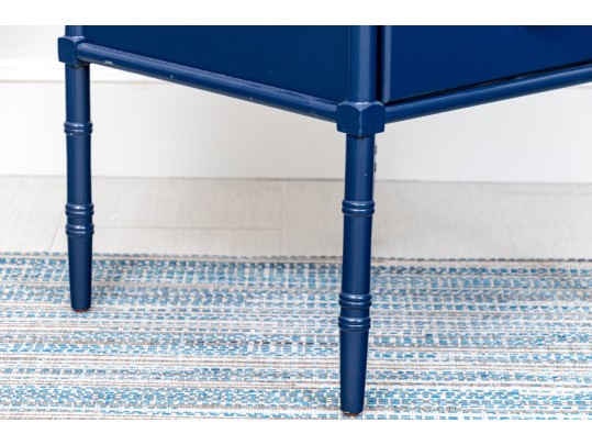 Chinoiserie Carved Faux Bamboo End Table In Admiral Blue