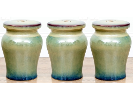 Group Of Three Glazed Ceramic Garden Seats