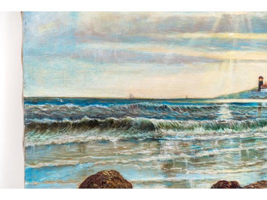 Oil On Canvas, Coastal Scene With Light House