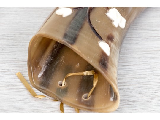 Set Of Two Decorative Carved And Embellished Water Buffalo Horns