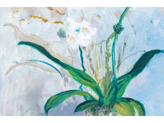 Signed Oil On Canvas, Still Life With Vase, Book And Orange