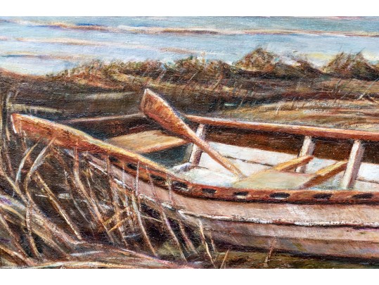 Signed Oil On Canvas, Beached Rowboat
