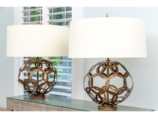 Pair Of Ornamental Burnt Gold Finished Openwork Table Lamps
