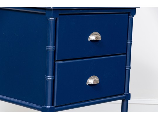 Chinoiserie Carved Faux Bamboo End Table In Admiral Blue