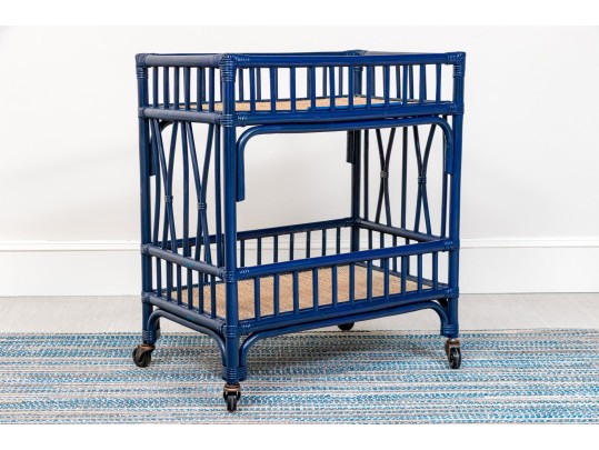 Awesome Bamboo And Cane Two Tiered Bar Cart On Casters