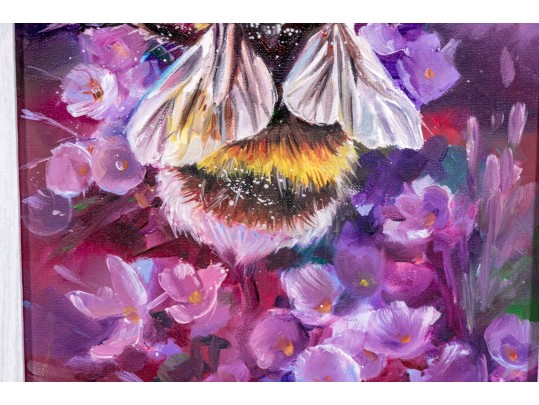 Inga Kranakina Signed Acrylic On Canvas, Bee With Flowers, 2019