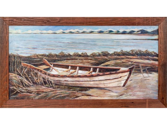 Signed Oil On Canvas, Beached Rowboat