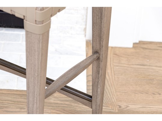 Pair Of Painted Wood And Leather Strapped Counter Stools