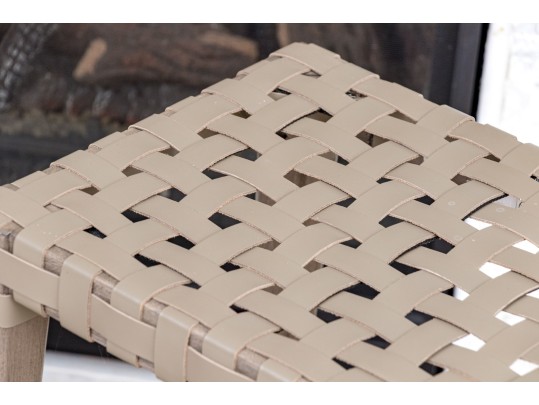 Pair Of Painted Wood And Leather Strapped Counter Stools