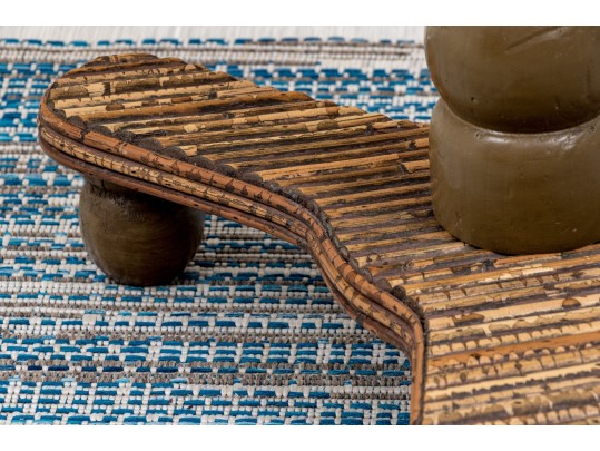 Quality Carved Wood And Willow Tilt Top Pedestal Table