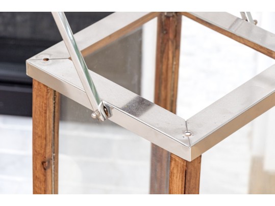 Decorative Wood, Glass, And Shell Lantern