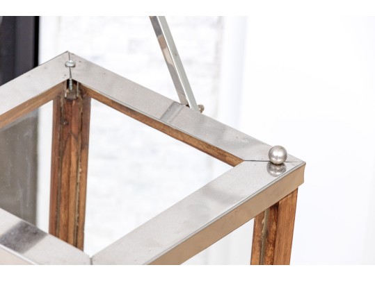 Decorative Wood, Glass, And Shell Lantern