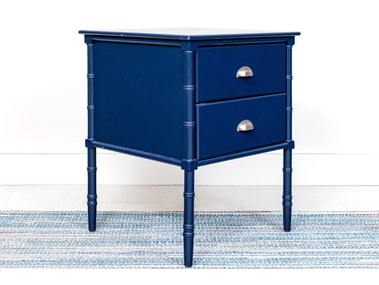 Chinoiserie Carved Faux Bamboo End Table In Admiral Blue