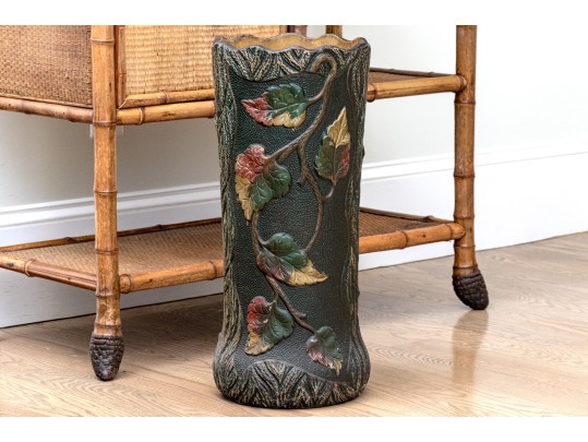 Vintage Faux Bois Ceramic Umbrella Stand