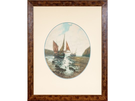 Work On Paper, Coastal Scene With Boats