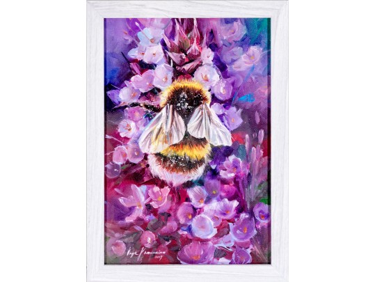 Inga Kranakina Signed Acrylic On Canvas, Bee With Flowers, 2019
