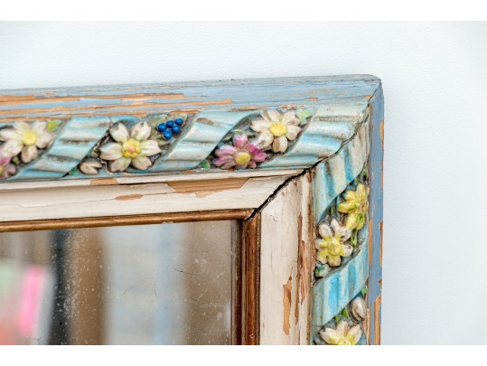 Whimsical Carved And Paint Finished Framed Mirror