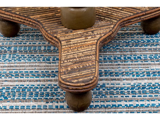 Quality Carved Wood And Willow Tilt Top Pedestal Table