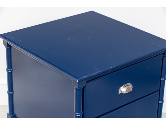 Chinoiserie Carved Faux Bamboo End Table In Admiral Blue