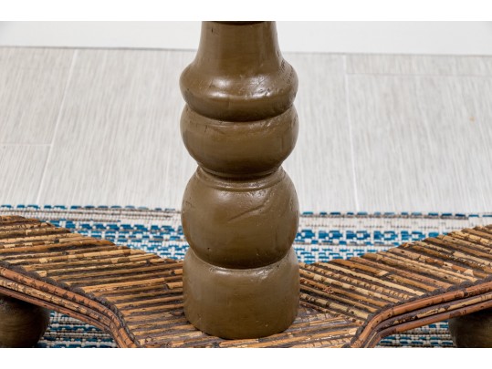 Quality Carved Wood And Willow Tilt Top Pedestal Table