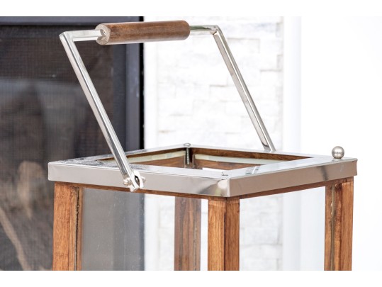 Decorative Wood, Glass, And Shell Lantern