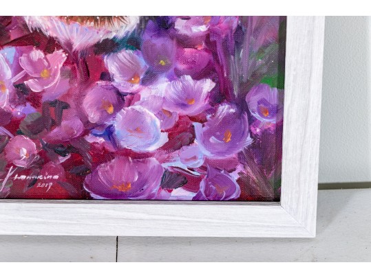 Inga Kranakina Signed Acrylic On Canvas, Bee With Flowers, 2019