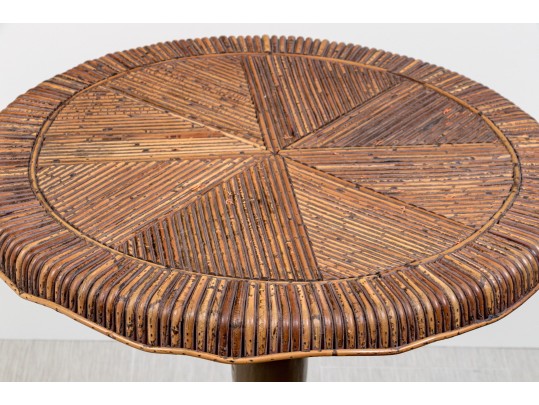 Quality Carved Wood And Willow Tilt Top Pedestal Table