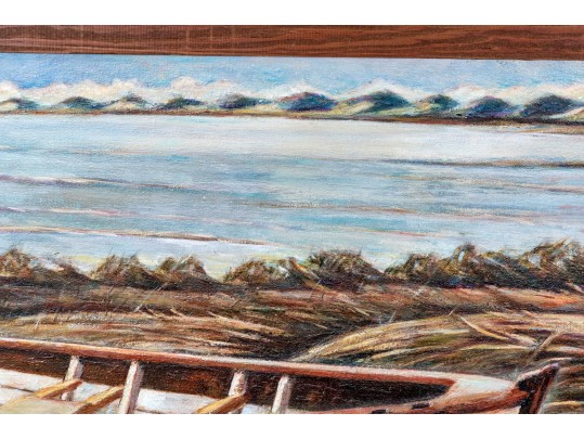 Signed Oil On Canvas, Beached Rowboat