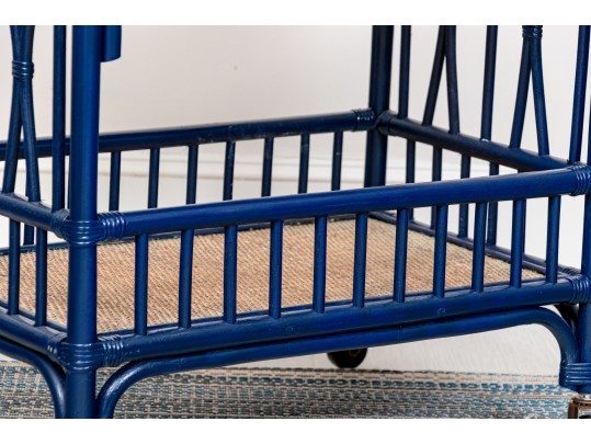 Awesome Bamboo And Cane Two Tiered Bar Cart On Casters