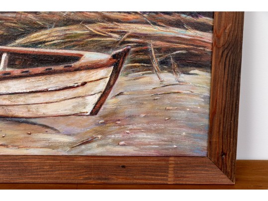 Signed Oil On Canvas, Beached Rowboat