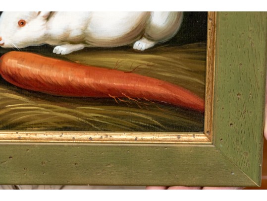 Oil On Canvas In The Manner Of George Morland (English, 1763-1804) Rabbits With Carrot