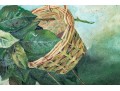 Antique Oil On Canvas, Still Life With Wicker Basket And Foliage