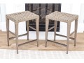 Pair Of Painted Wood And Leather Strapped Counter Stools