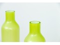 Suite Of Three Decorative Tall And Slender Green Glass Bottles / Vases