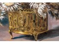 Signed Oil On Panel, Still Life Of Sun Flowers In A Brass Planter