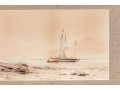 Antique Watercolor On Paper, Coastal Scene With Boat