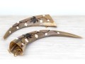 Set Of Two Decorative Carved And Embellished Water Buffalo Horns
