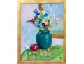 Signed Oil On Canvas, Still Life With Floral Bouquet In Green Jar