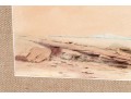 Antique Watercolor On Paper, Coastal Scene With Boat
