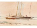 Antique Watercolor On Paper, Coastal Scene With Boat